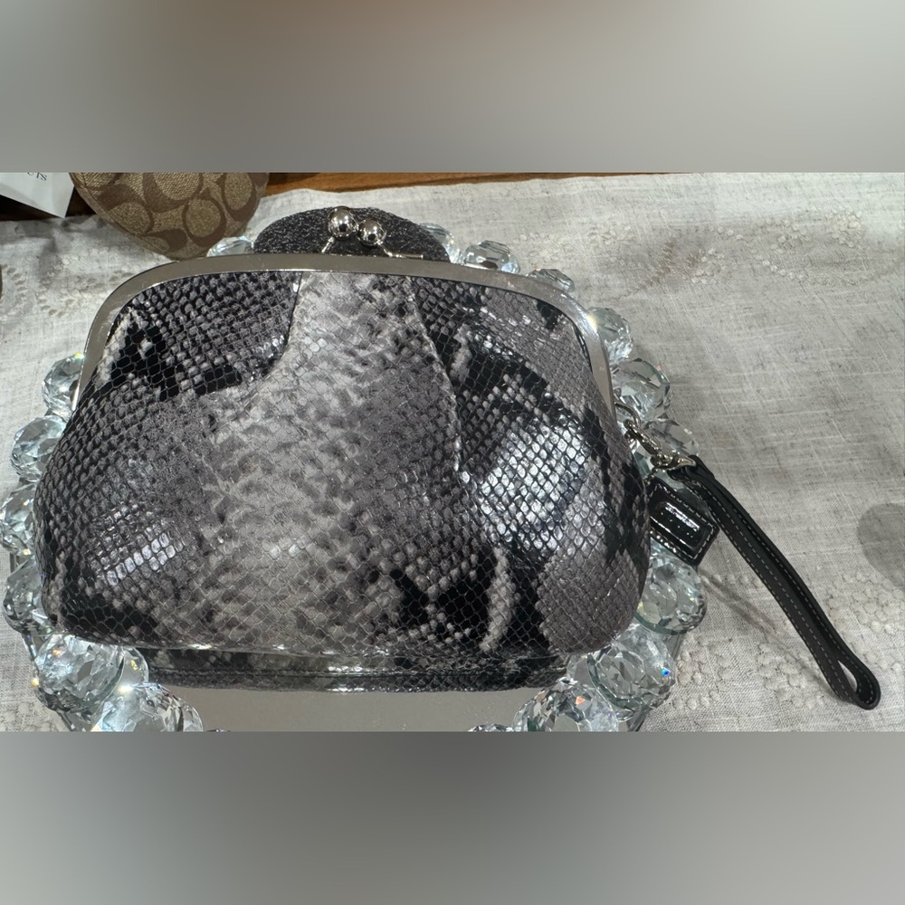 COACH EXOTIC PYTHON WRISTLET KISSLOCK CHROME/STEE… - image 3